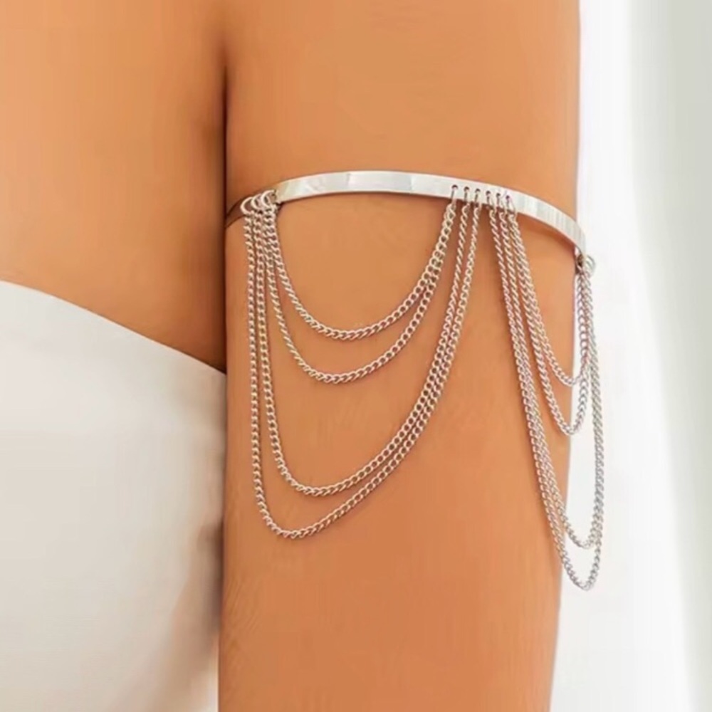 New Silver Arm Chain Cuff with Draped Chains